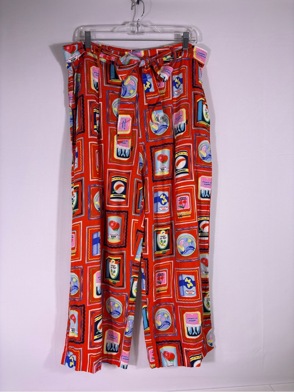 NWT Haver & Blair London Sardine Print Wide Leg Crop Pants Linen Blend XL
